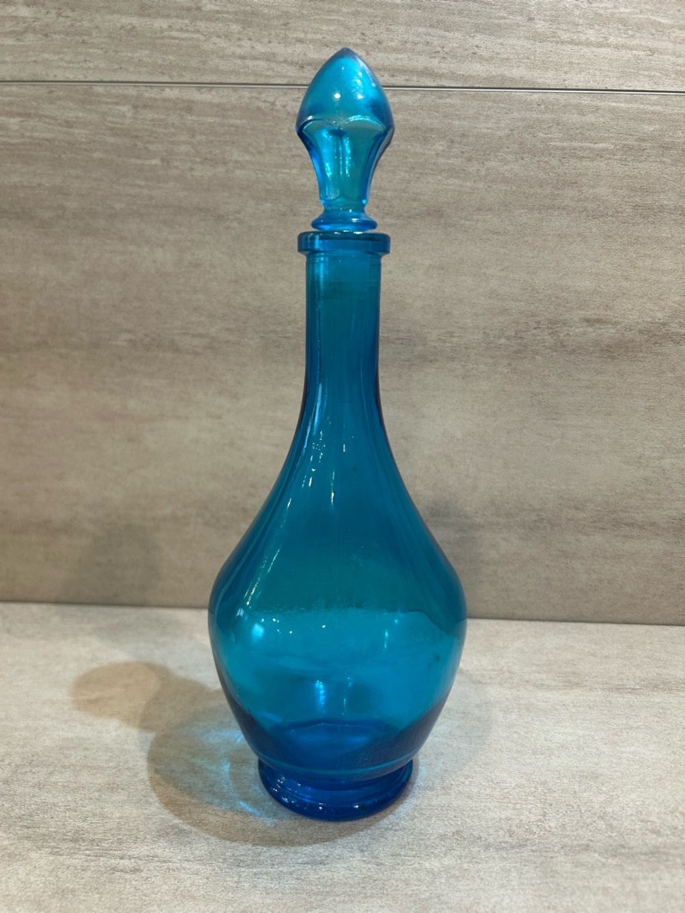 Vintage MCM Blue Glass Decanter.